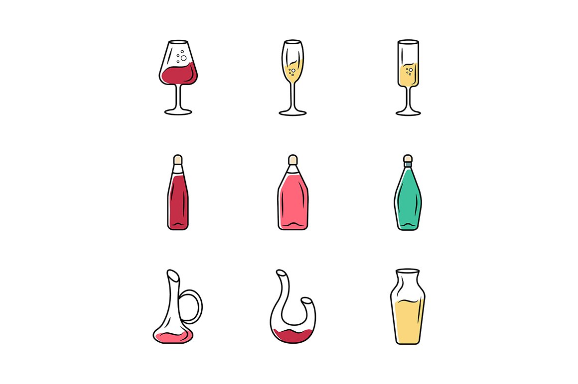 Winery glassware icons set cover image.