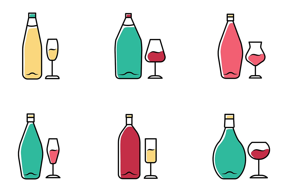 Wine color icons set cover image.