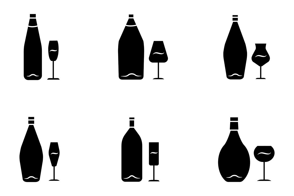 Wine glyph icons set cover image.