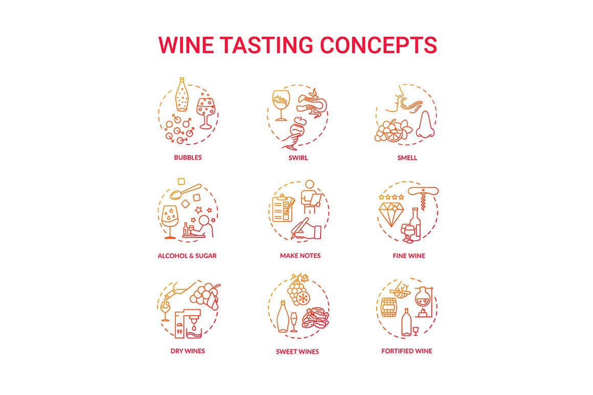 Wine tasting concept icons set cover image.