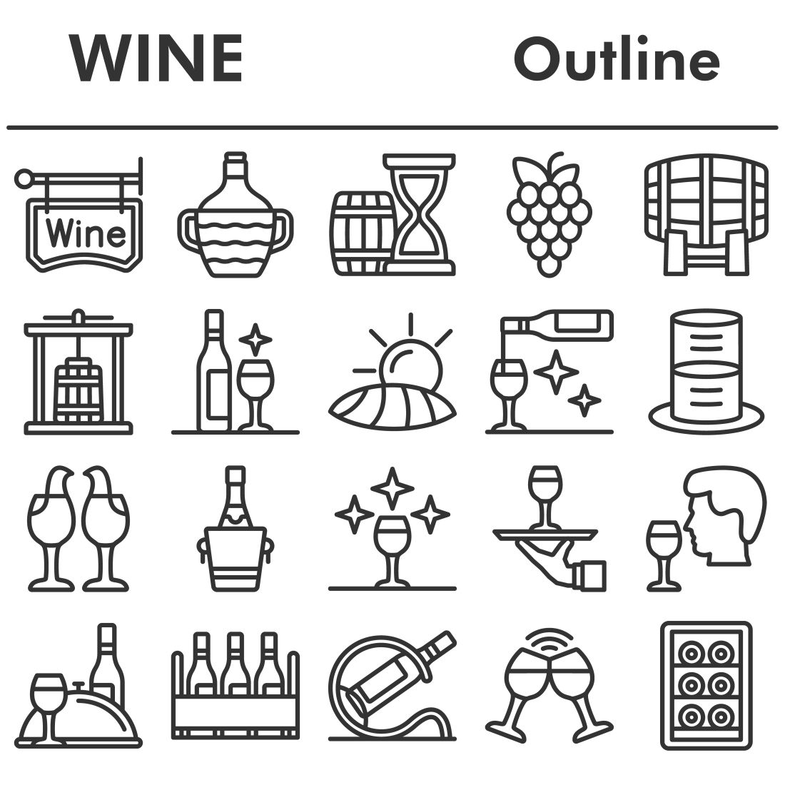 Set of icons Wine, outline style cover image.