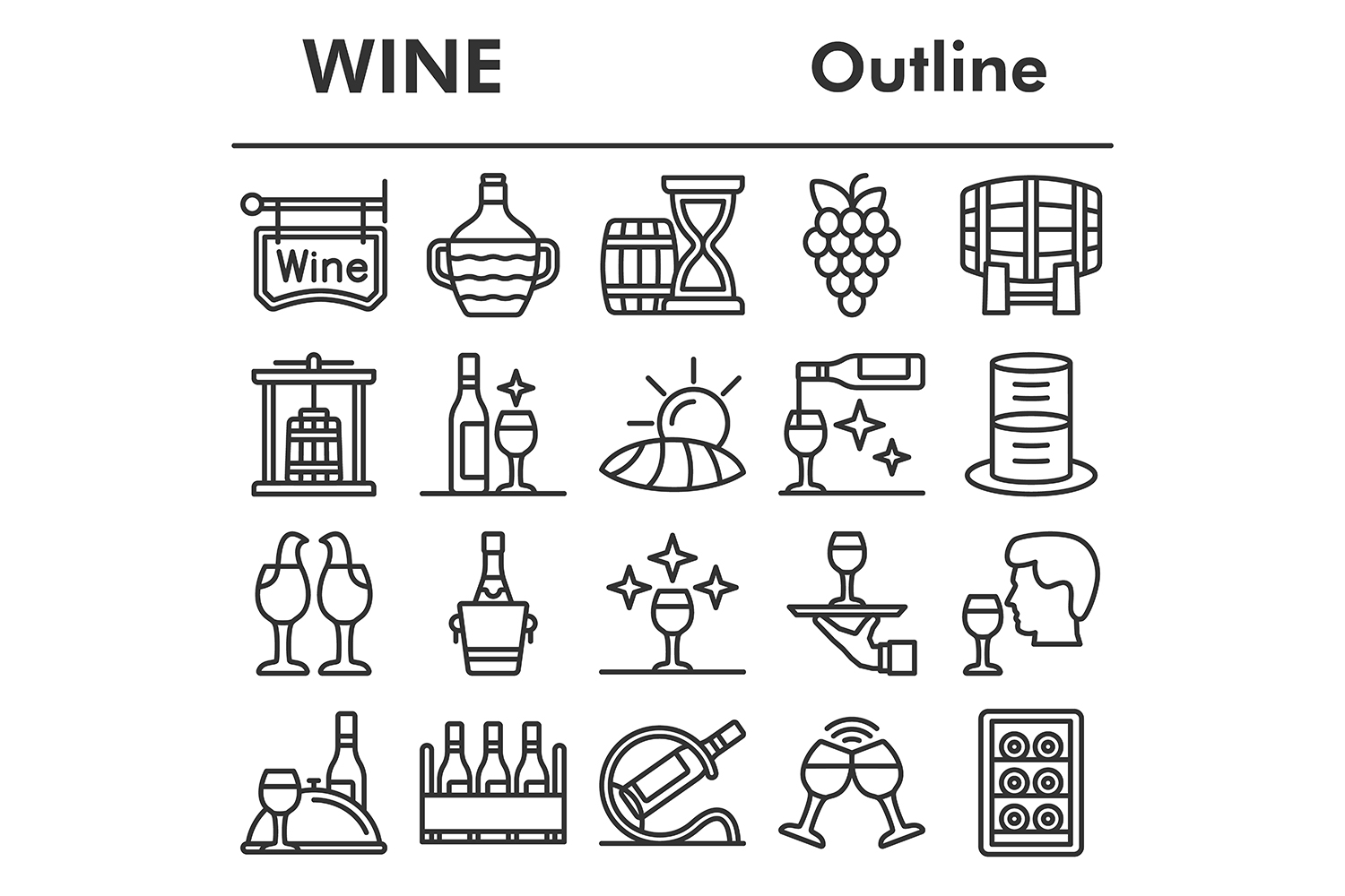 Set of icons Wine, outline style pinterest preview image.