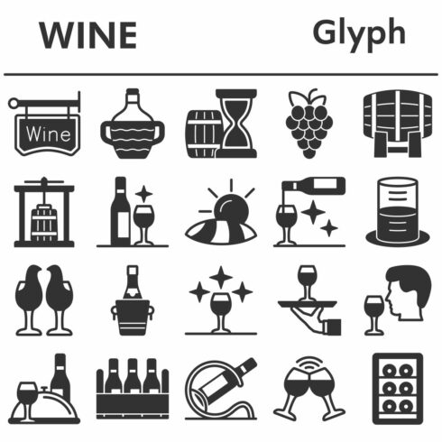 Set of icons Wine, glyph style cover image.