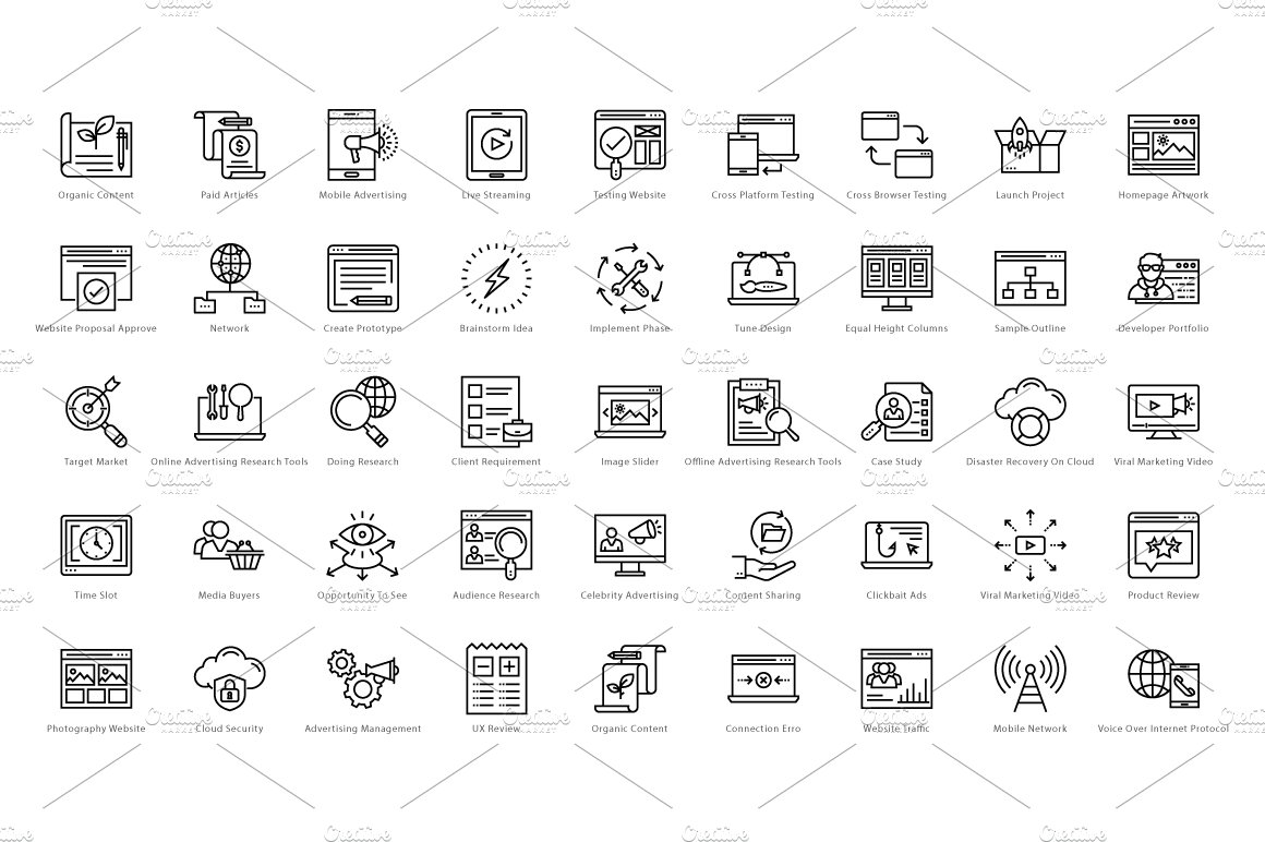 1458 Web and Seo Line Icons Set preview image.