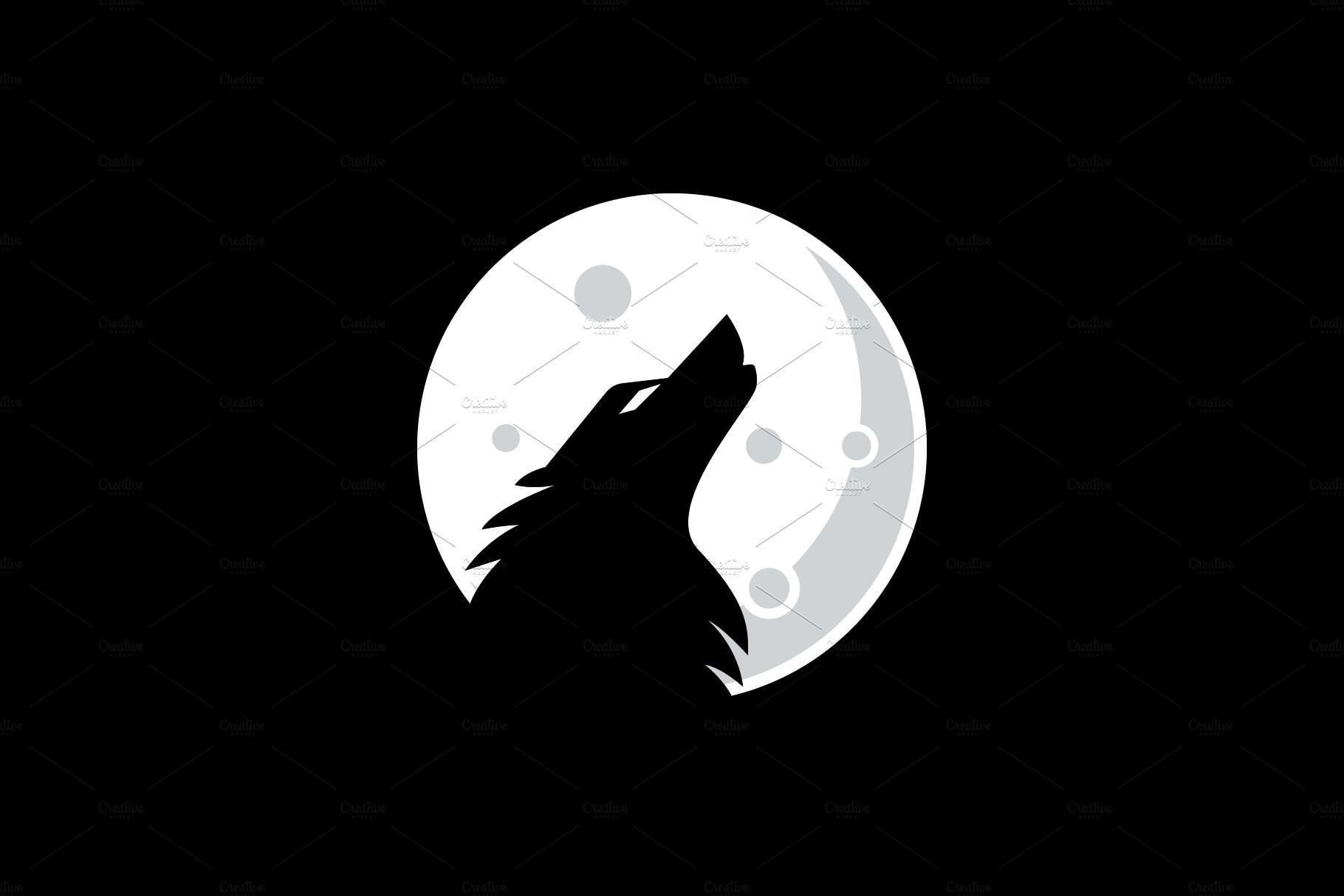 Wolf and moon logo design template cover image.