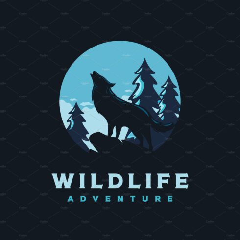 Wolf howling on peak logo vector cover image.