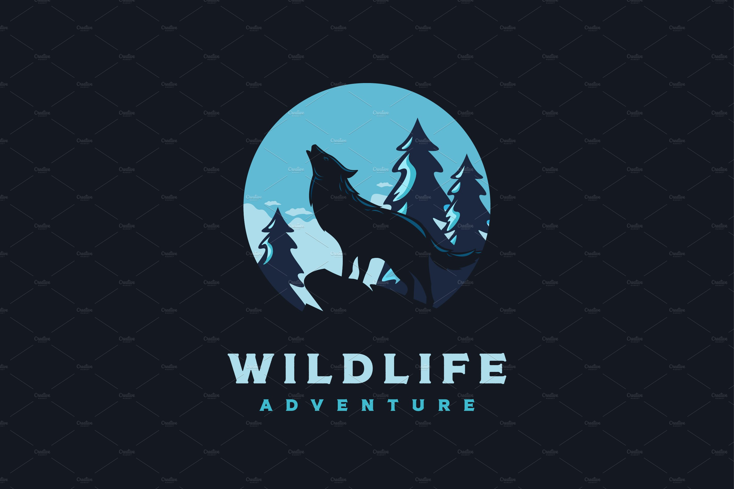 Wolf howling on peak logo vector cover image.