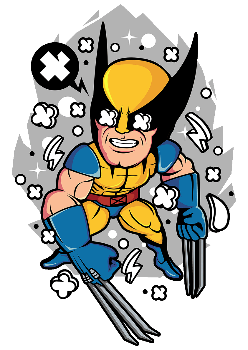 Drawing of a cartoon wolverine character.