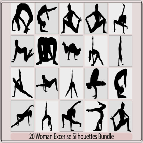 Woman doing exercise silhouette,Woman doing exercise silhouette bundle,Woman doing exercise illustration,Woman doing exercise vector, cover image.