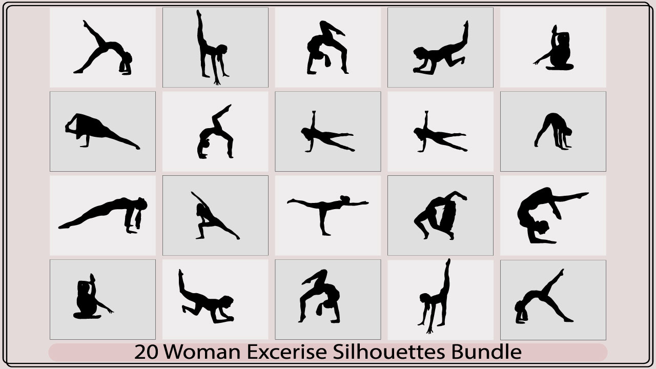 Collection of silhouettes of women doing various exercises.