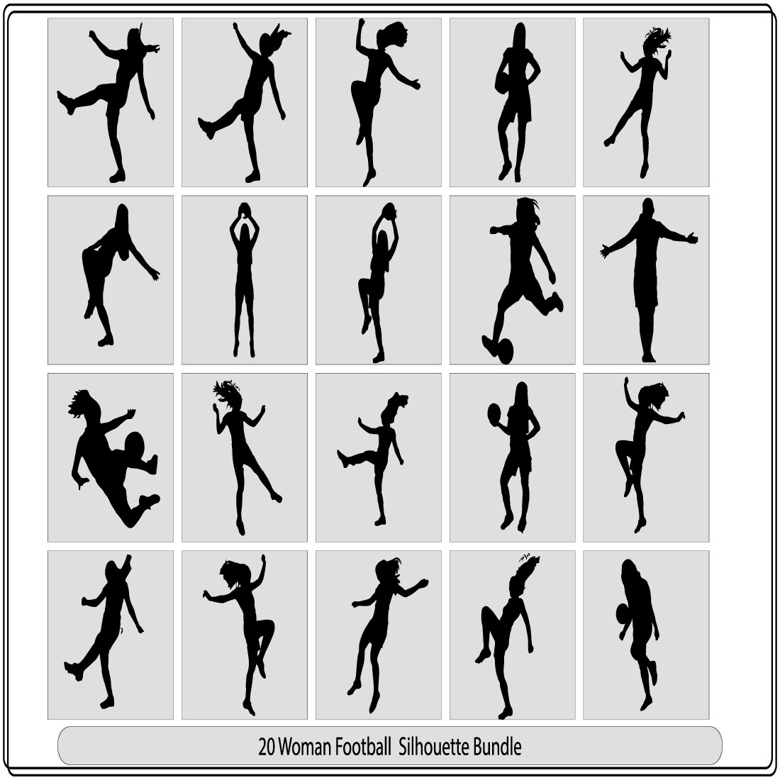 Woman's Soccer, Front View Sport Silhouette,Silhouette of a woman soccer player kicking ball preview image.