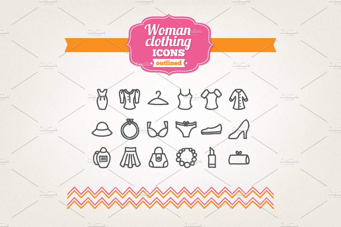 Hand drawn woman clothing icons cover image.