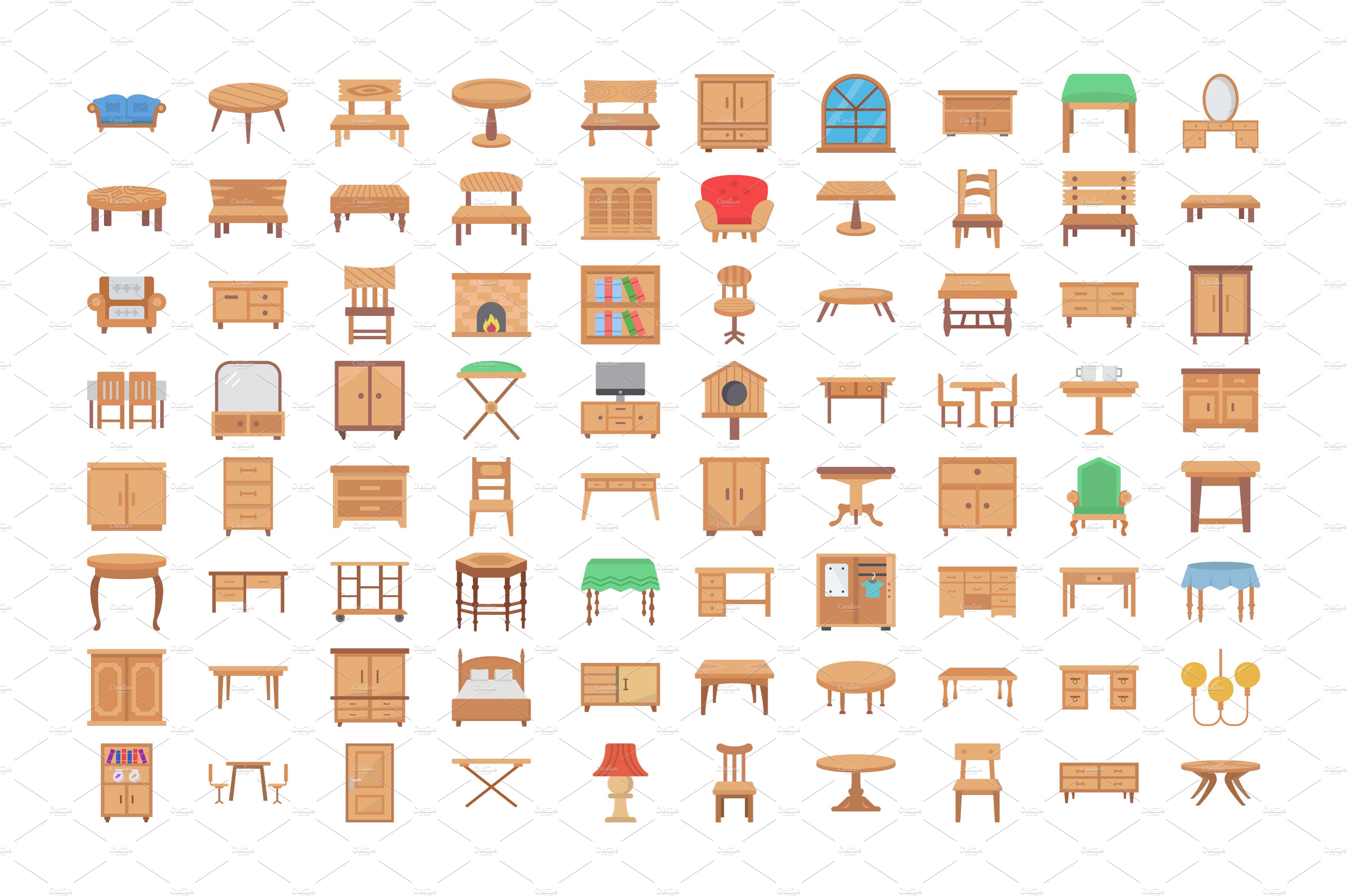 80 Wooden Furniture Vector Icons cover image.