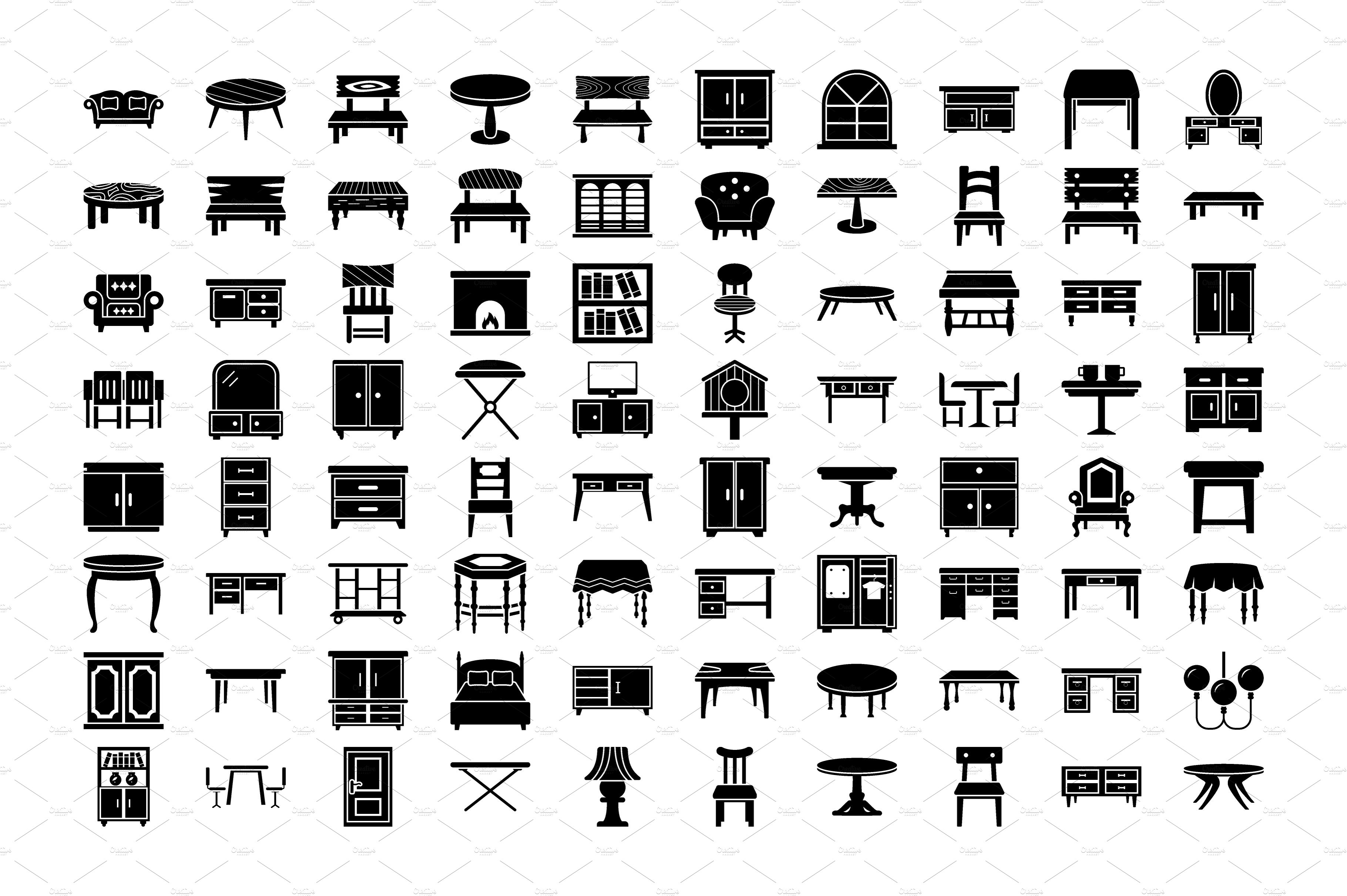 80 Wooden Furniture Vector Icons preview image.