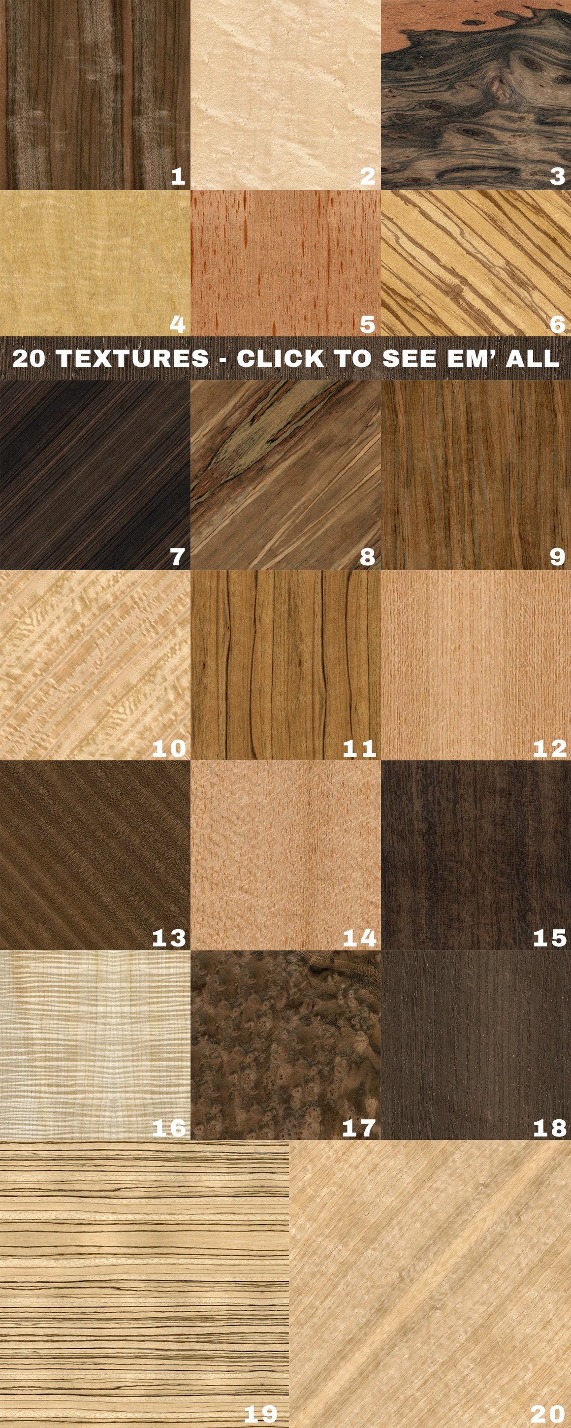 20 Wood Textures Pack preview image.
