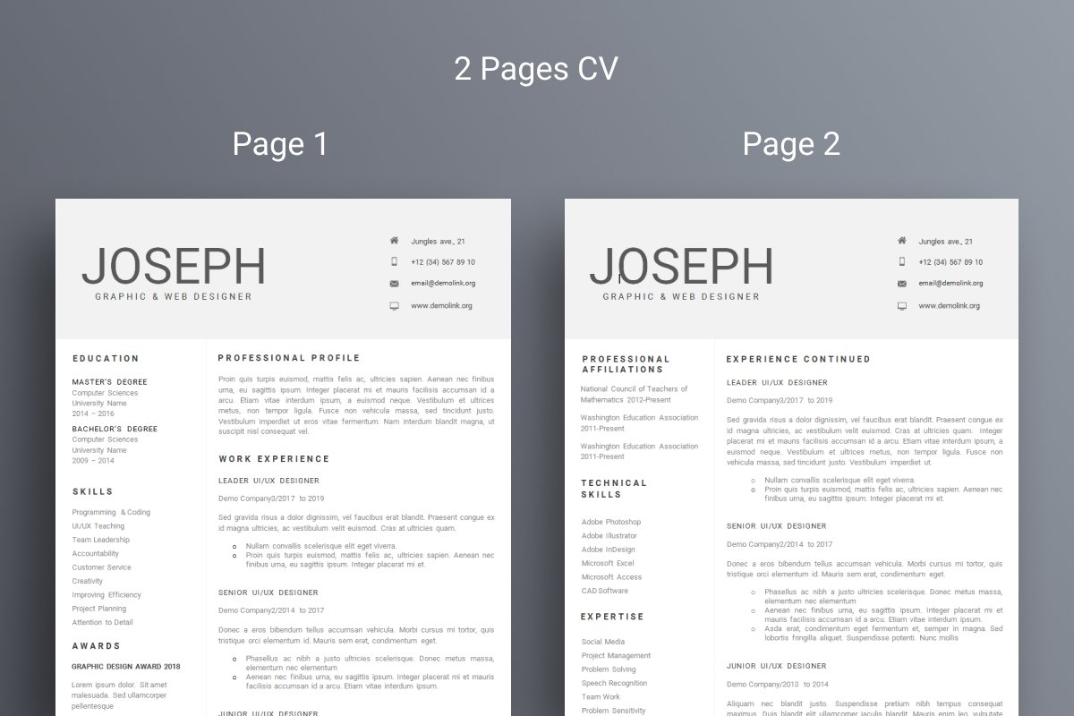 microsoft word resume CV template preview image.