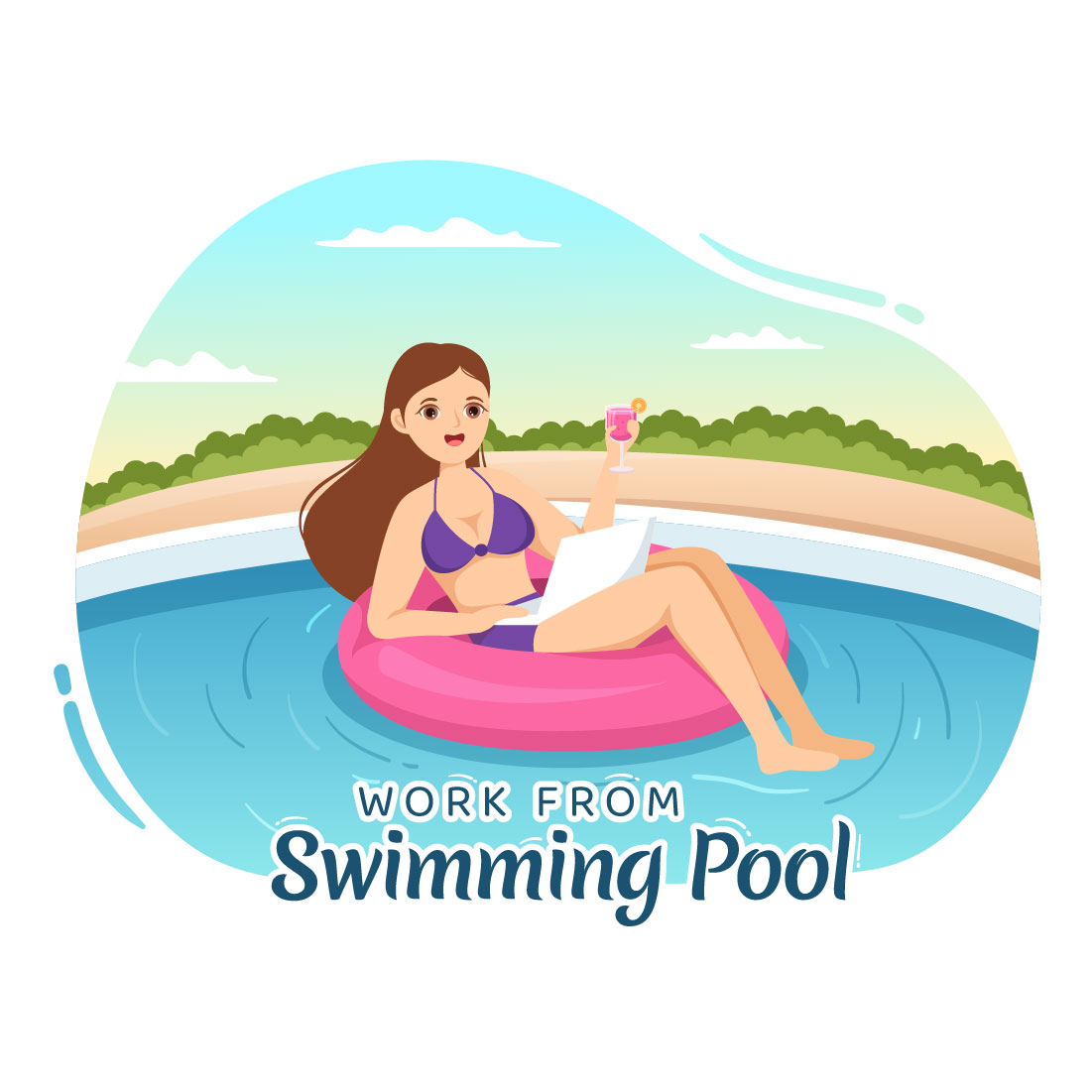 12 Work From Swimming Pool Illustration cover image.