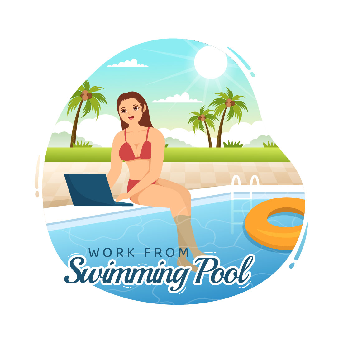 12 Work From Swimming Pool Illustration preview image.