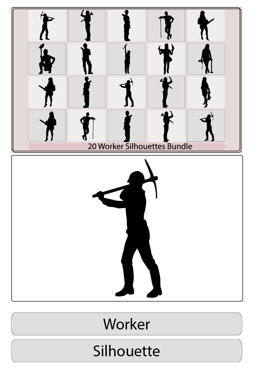 worker black silhouette in various poses art illustration,construction workers silhouettes,Engineer workers silhouette, pinterest preview image.