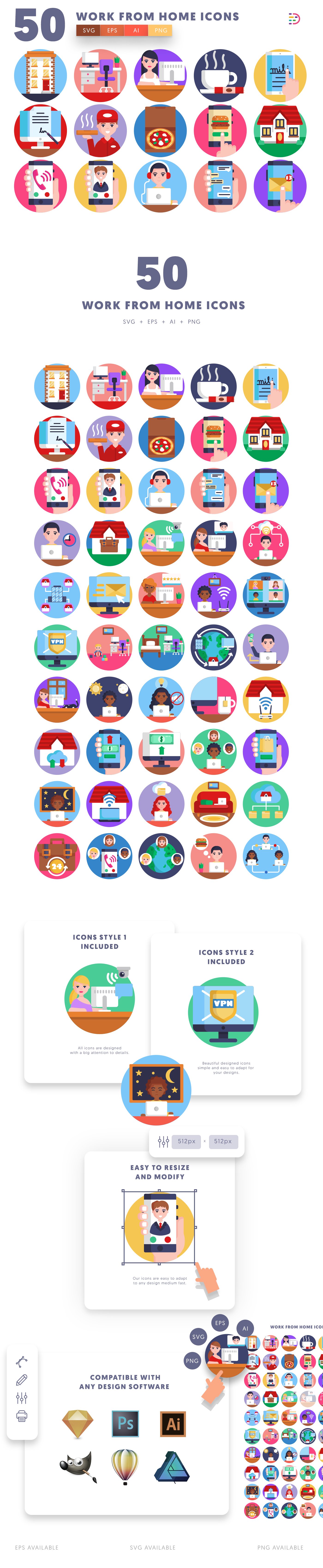 50 Work From Home Icons cover image.