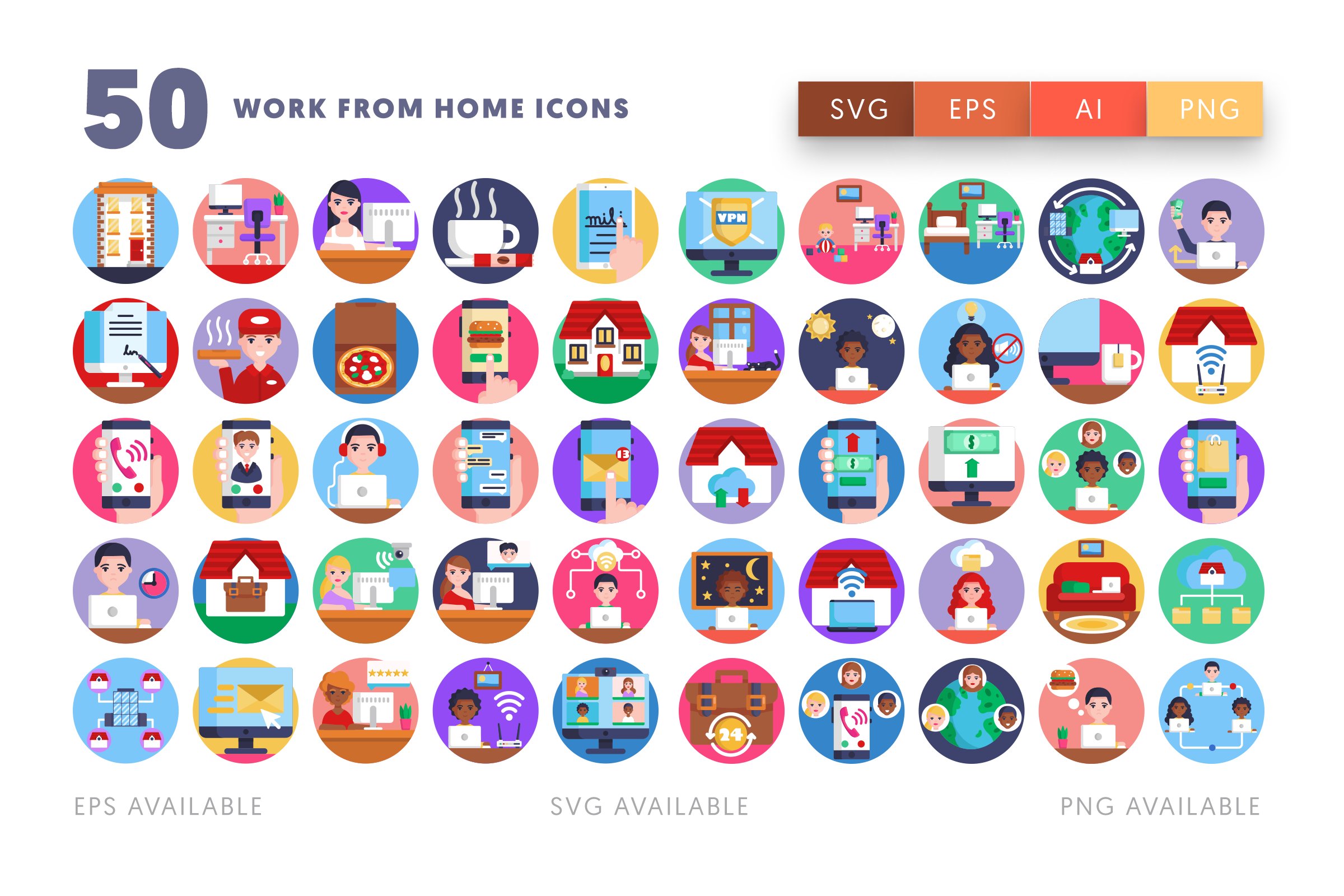 50 Work From Home Icons preview image.
