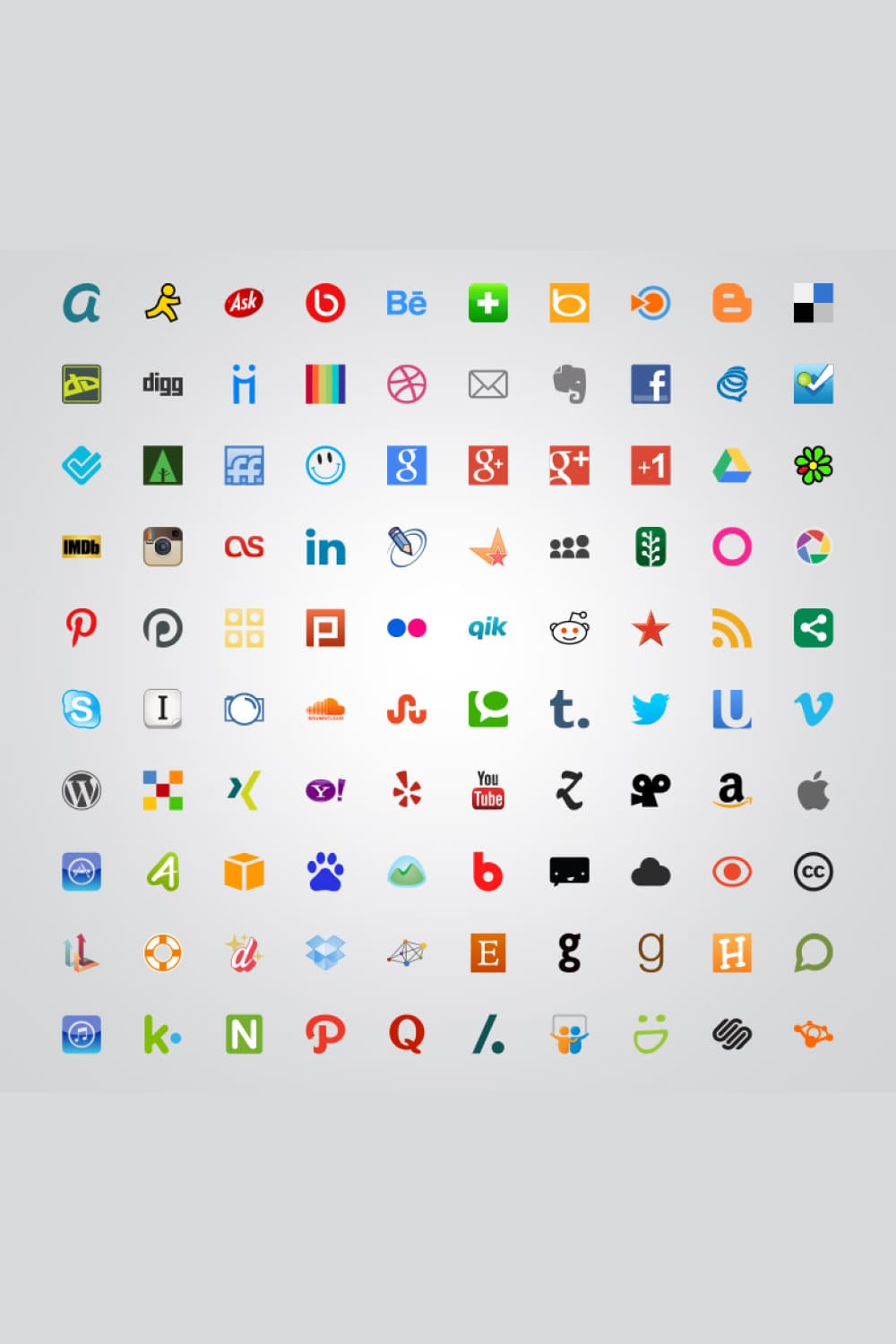 Collage of social media logo icons in color.