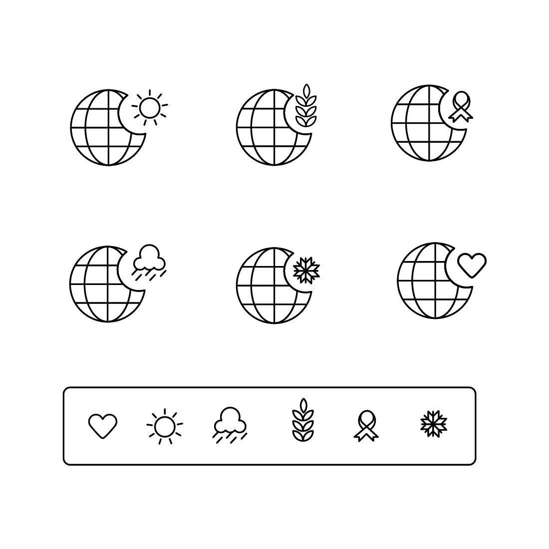 Line drawing of different types of earth.