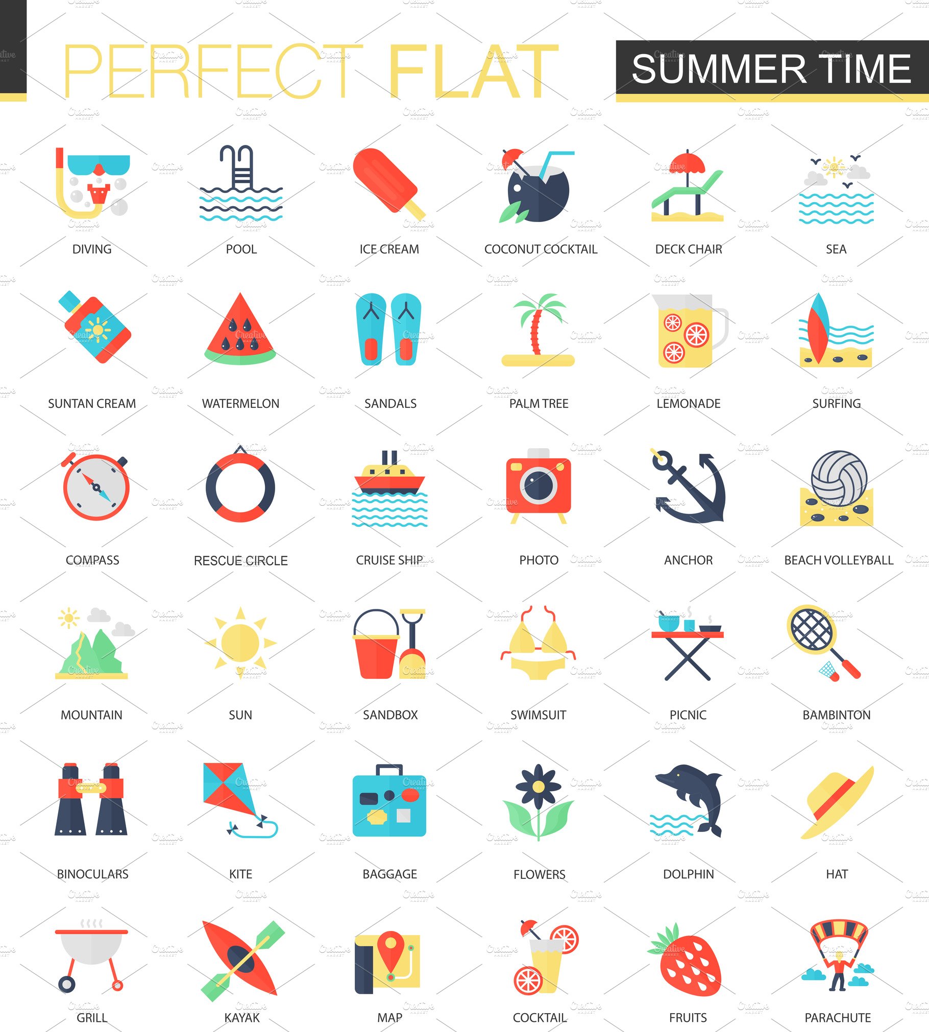 Summer time icons. cover image.