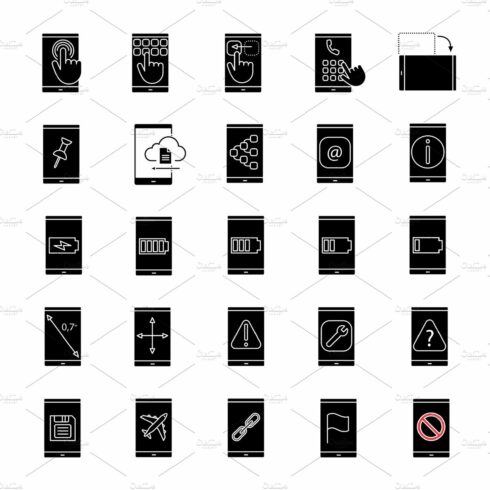 Smartphone glyph icons set cover image.