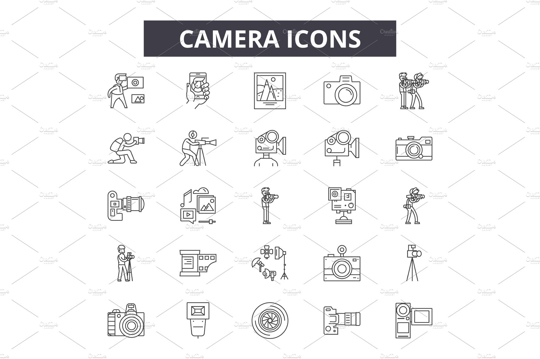 Camera line icons, signs set, vector cover image.