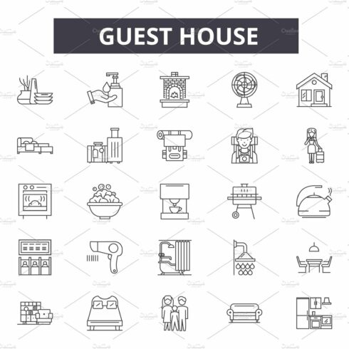 Guest hotel house line icons, signs cover image.