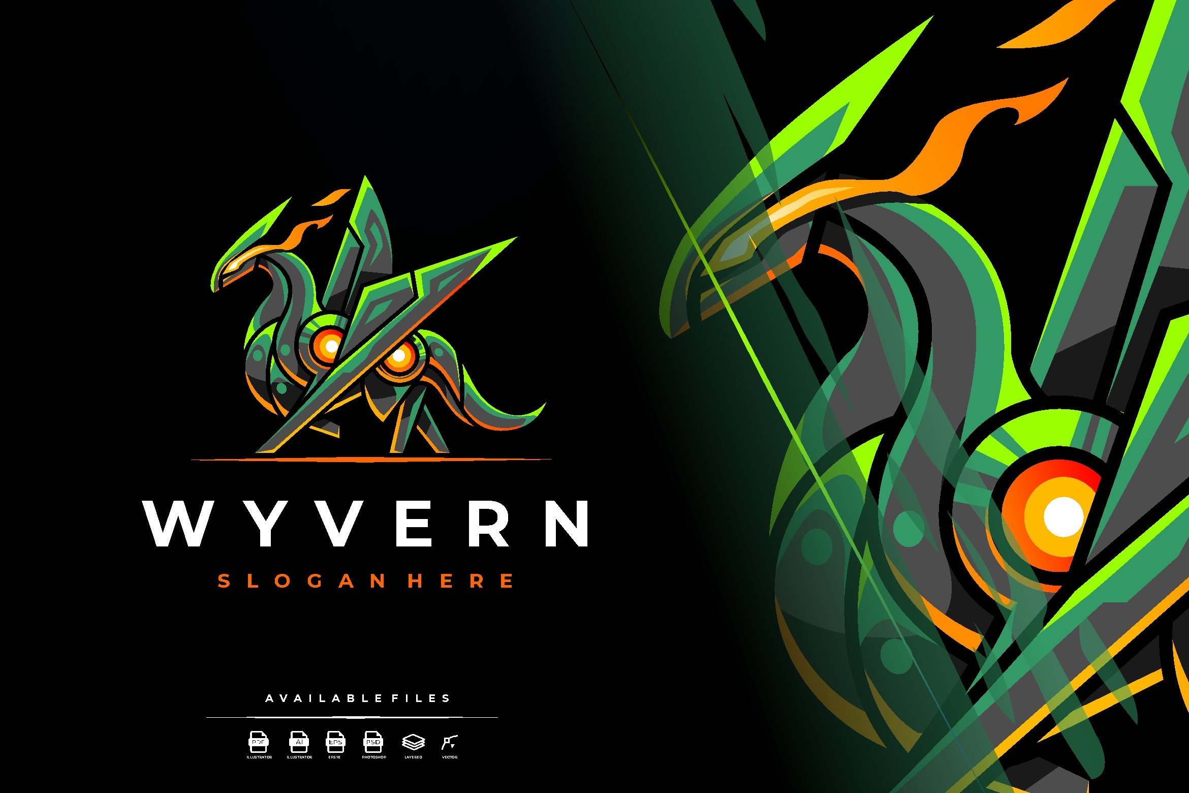 Unique Robotic Wyvern Mascot Logo cover image.