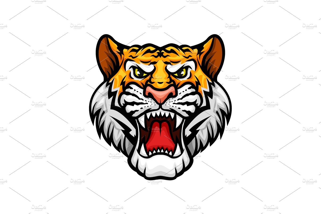 Tiger roaring head muzzle vector mascot icon cover image.