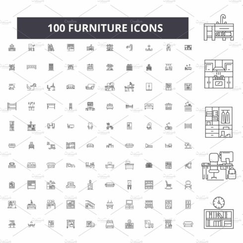 Furniture editable line icons vector cover image.