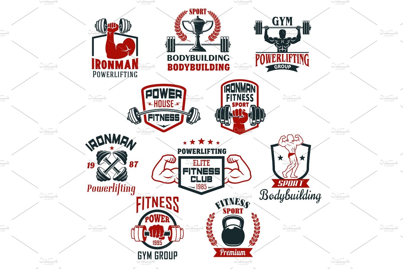 Bodybuilding gym or powerlifting club vector icons cover image.