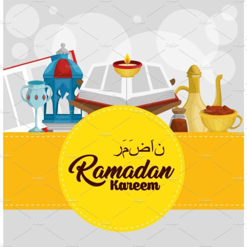 ramadan kareem card with set icons cover image.