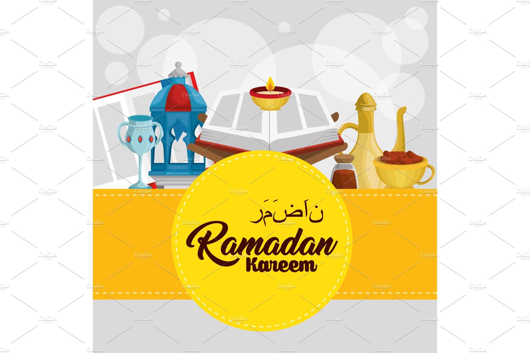 ramadan kareem card with set icons cover image.
