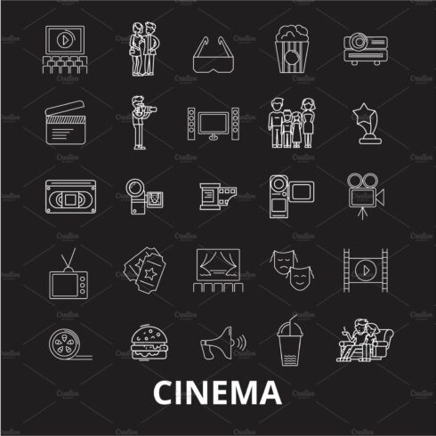 Cinema editable line icons vector cover image.