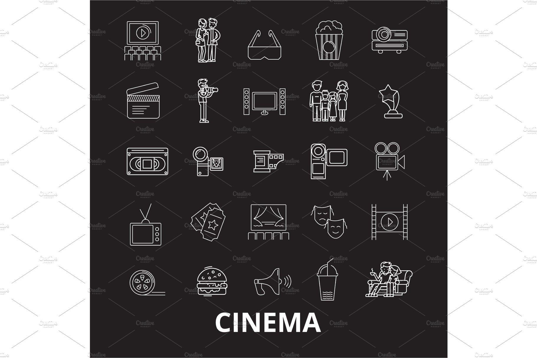 Cinema editable line icons vector cover image.