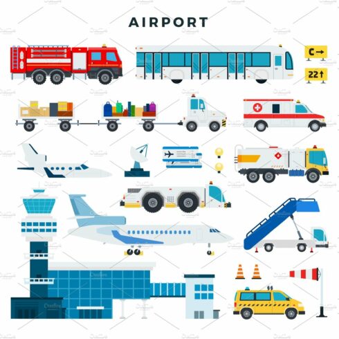 Airport, set of icons. Airport cover image.