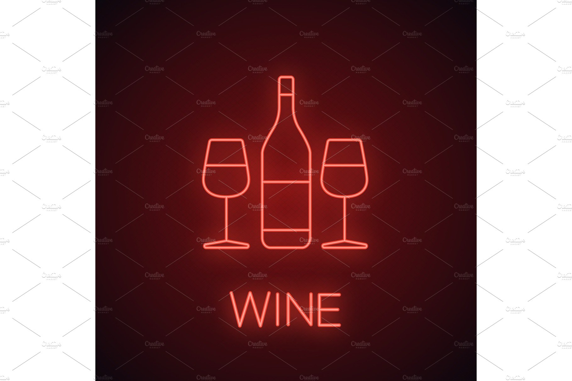 Wine and two glasses neon light icon cover image.