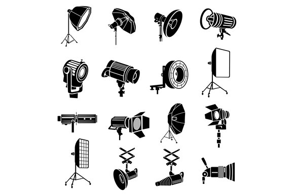 Photography icons set, simple style cover image.