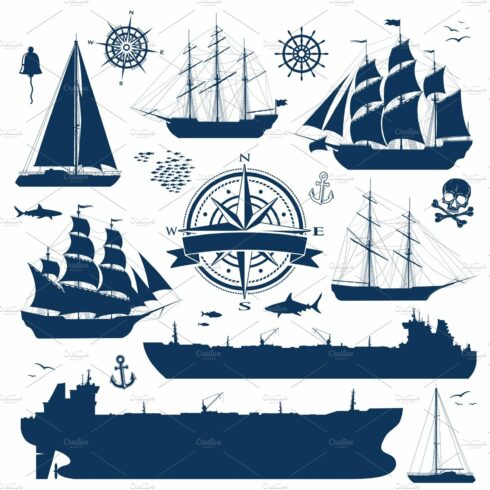 Set of sailing ships and tankers cover image.