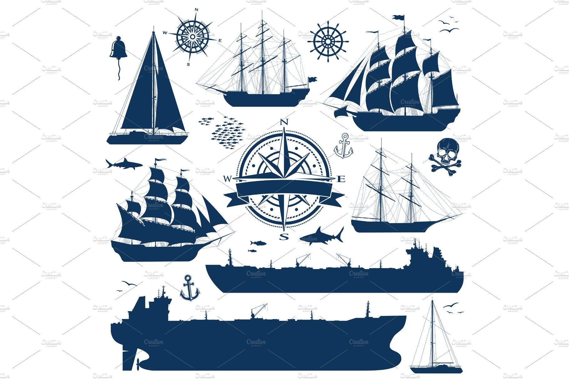 Set of sailing ships and tankers cover image.