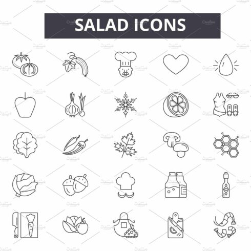 Salad line icons, signs set, vector cover image.