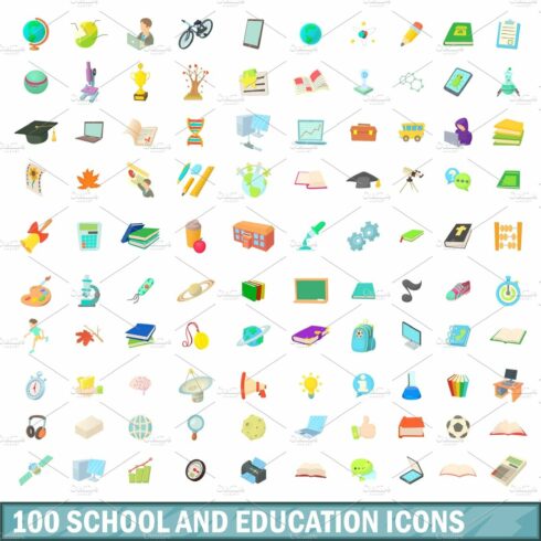 100 school and education icons set cover image.