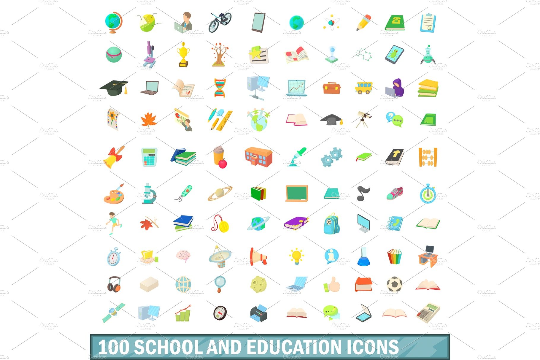 100 school and education icons set cover image.