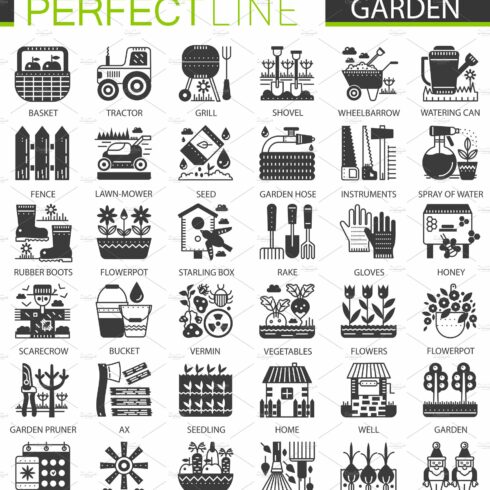 Gardening flower black concept icons cover image.