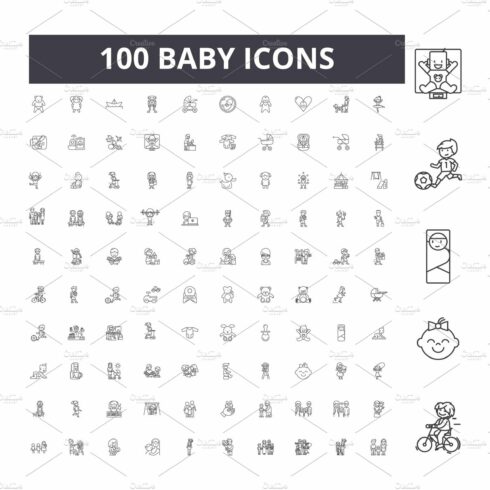 Baby line icons, signs, vector set cover image.