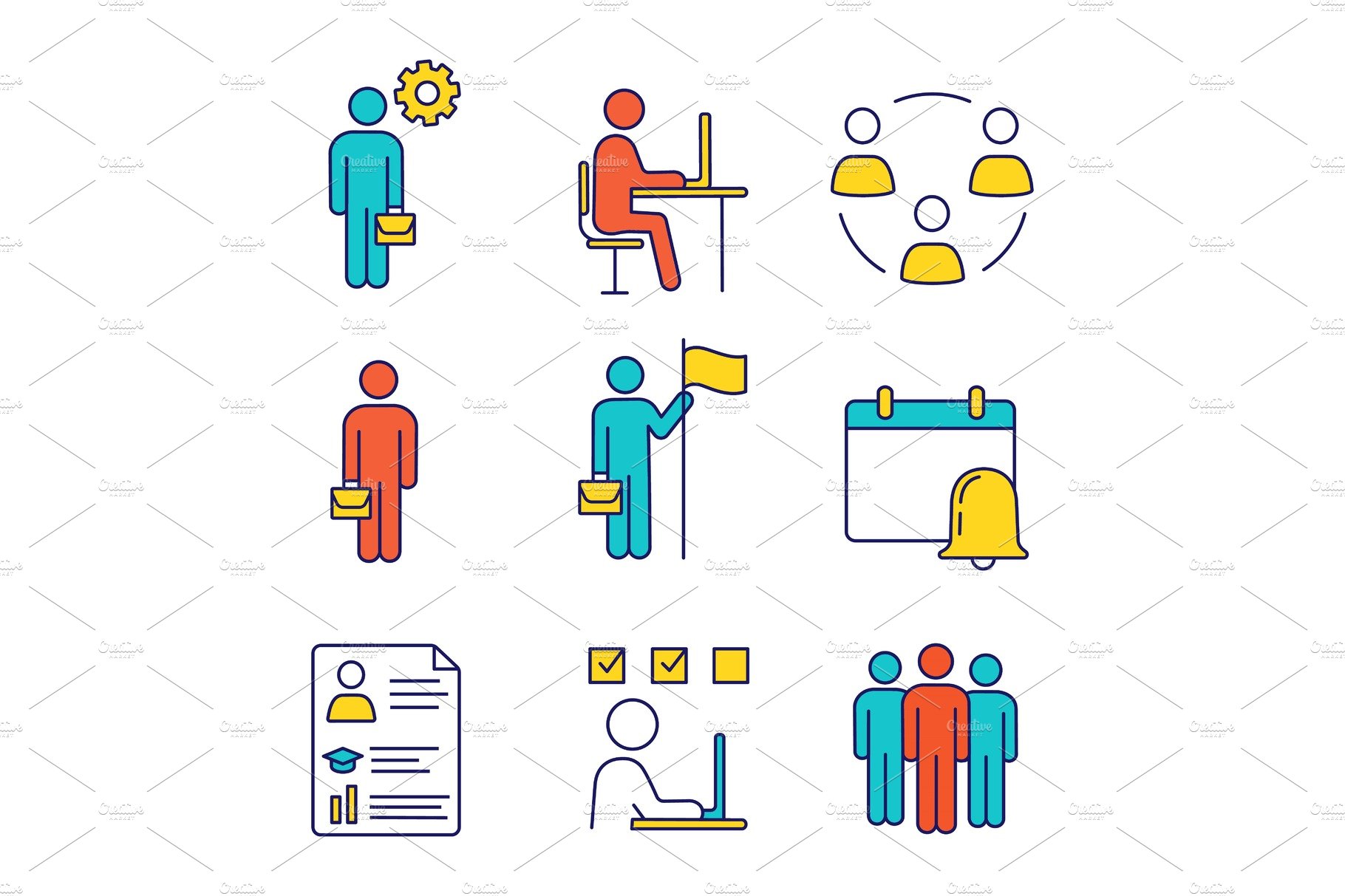 Business management color icons set cover image.